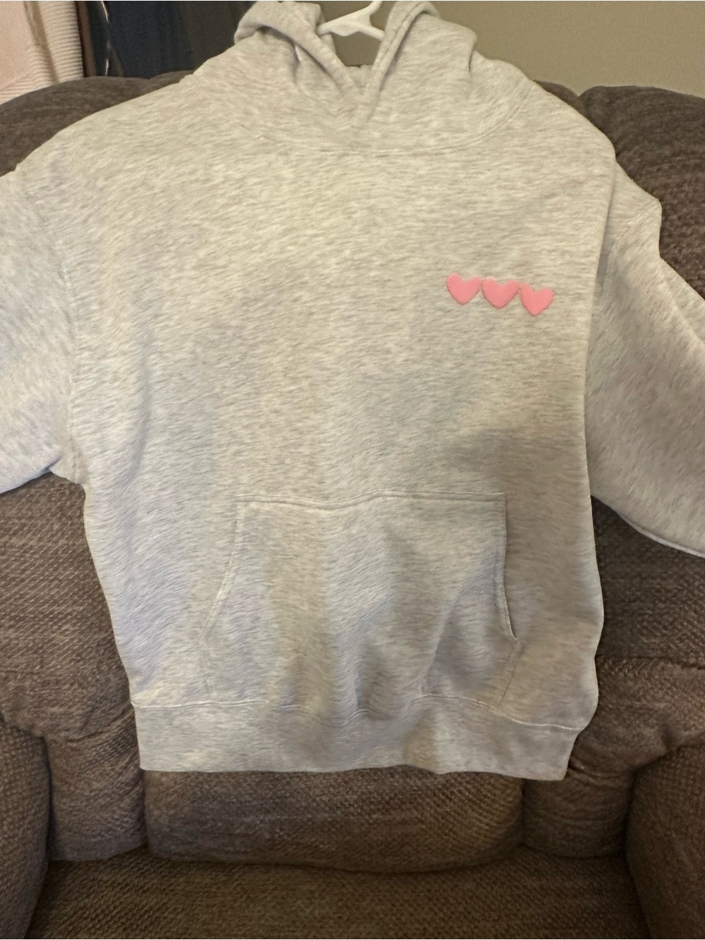 Reflex Light Gray Hoodie with Pink Heart Accents